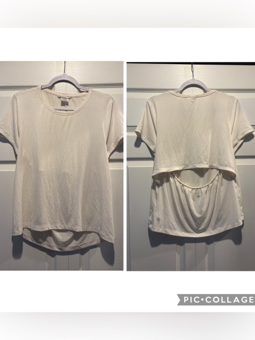 Athleta cream cut out back air out cinch tee athleisure athletic causal sz L